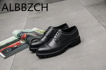 

Fashion casual genuine leather derby men shoes quality cow leather business leisure work shoes comfortable platform party shoes