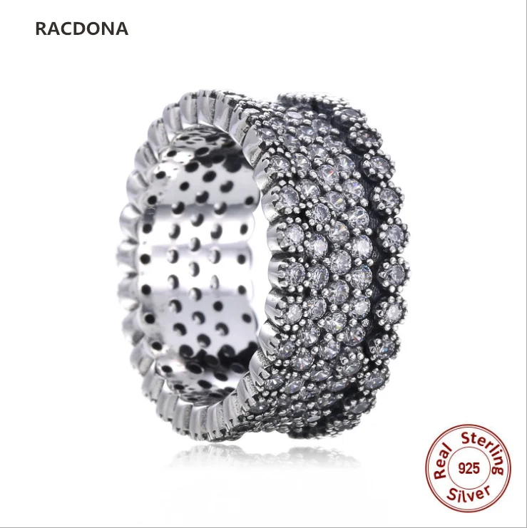 

2017 Autumn Luxury Retro Authentic 925 Sterling Silver Zircon Pavement For Women Ring Compatible with panqiou Charm Jewelry