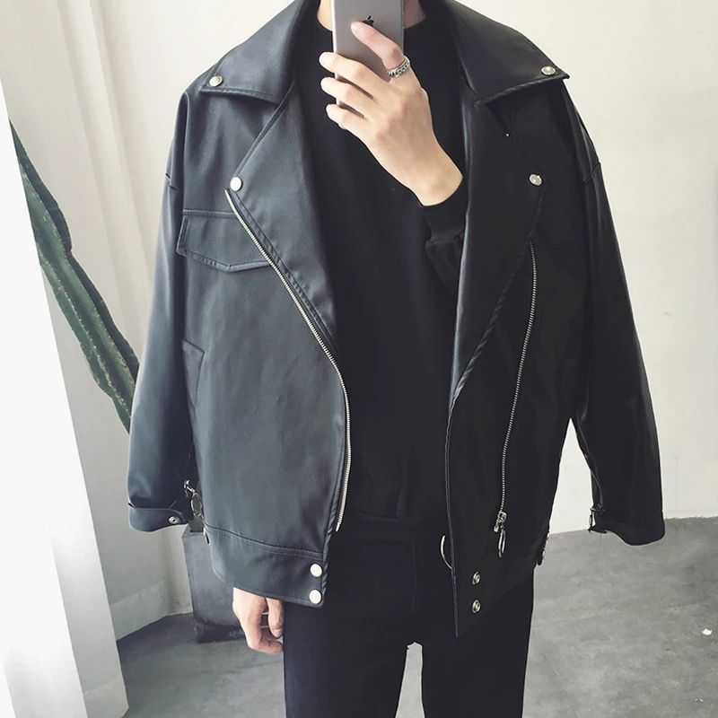 

Korean version custom-made oversize leather motorcycle oversize baggy men's and women's plus cotton jacket.