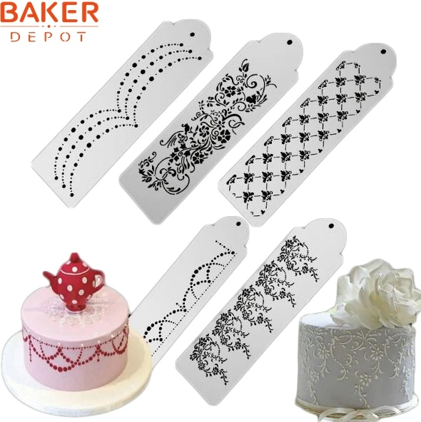 

BAKER DEPOT Spot Wholesale Flower Cake Decorating Tools Stencil Carved Classic Fondant Mold Imprint Mat,Set of 5