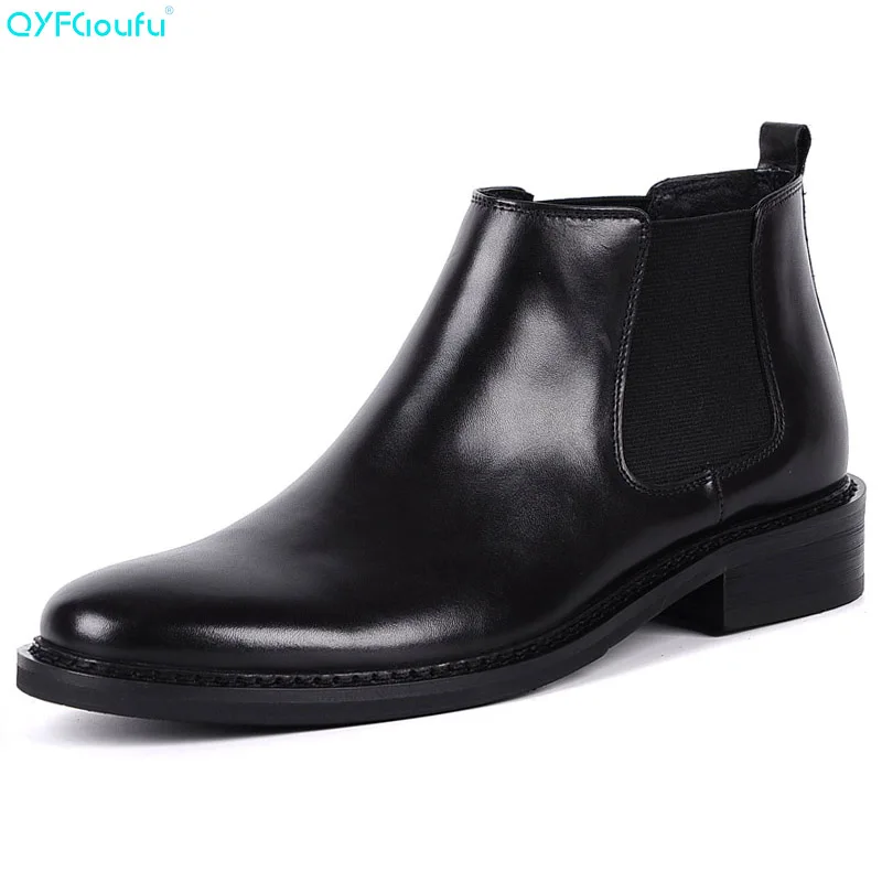 

Fashion Mens Fashion Boots Genuine Leather High Quality Cow Leather Dress Boots Designer Handmade Black Ankle Boots
