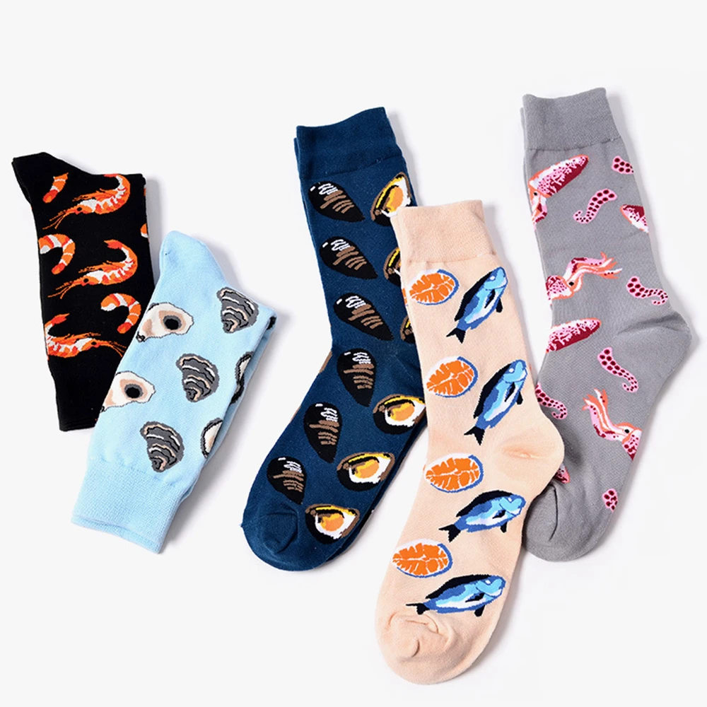 Art Funny Socks Short Fish Shrimp Crew Cotton Cute Happy Socks Womens Men  Casual With Print Harajuku Designer korean|Socks| - AliExpress