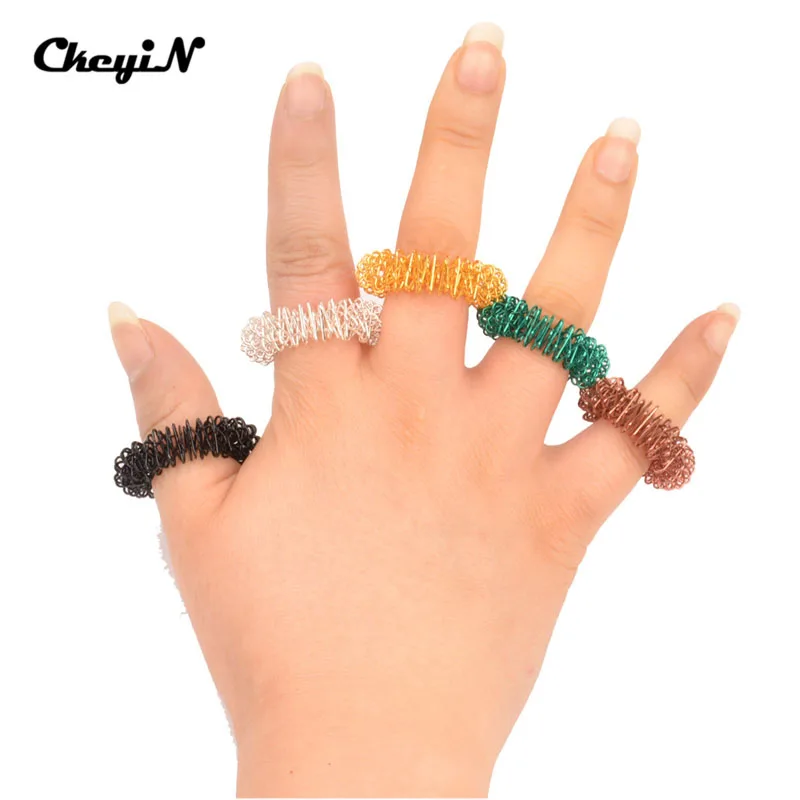 5pcs/Set Stainless Steel Finger Massage Ring Acupuncture Ring Therapy Relax Hand Blood Circulation Pain Relief Health Care