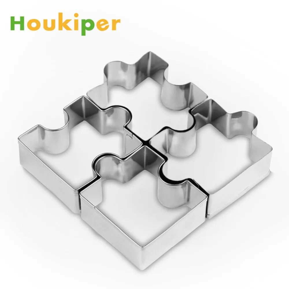 

Houkiper 4pcs/set Cookie Puzzle Shape Stainless Steel Cookie Cutter Set DIY Biscuit Mold Dessert Bakeware Cake Mold Decorating