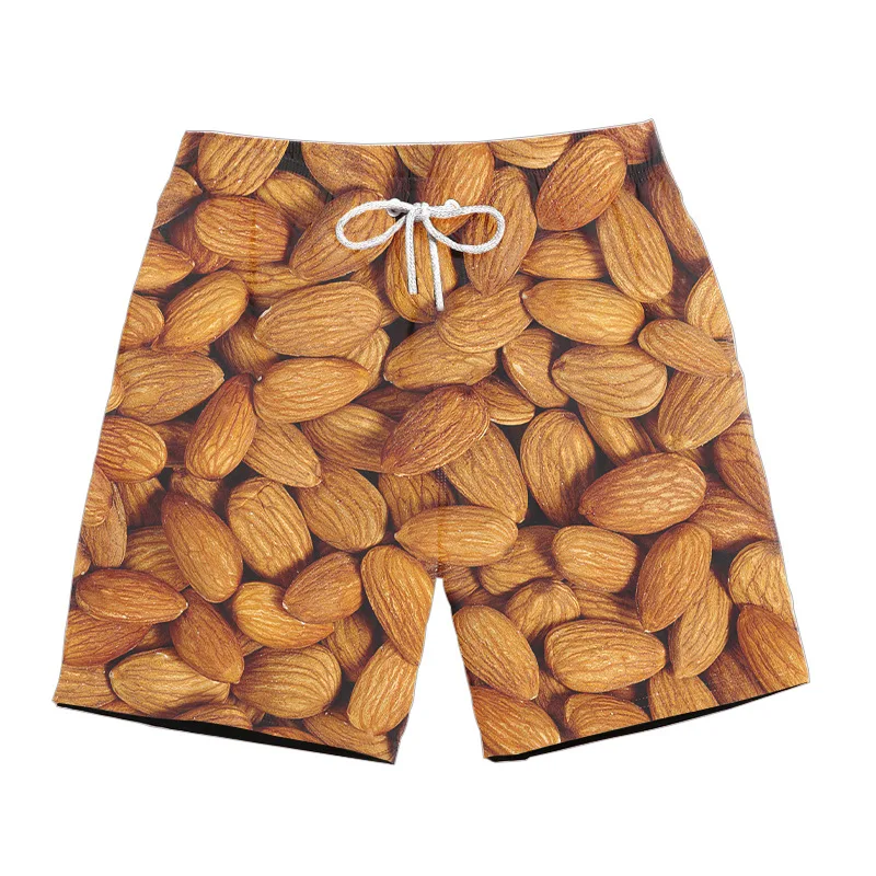 Миндаль 3d Повседневные Шорты с принтом красочный, крутой летние для серфинга шорты в стиле унисекс, забавные уличная сетки дышащии эластичные для талии шорты