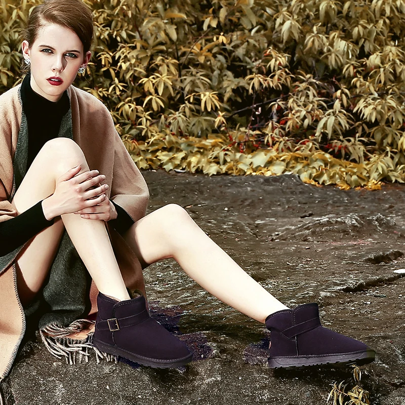 Brand Women Winter Boots Suede Ankle Shoes Female Warm Fur Snow Boots Fashion Buckle Strap New Platform Ladies Shoe Plus Size DE Women's Shoes