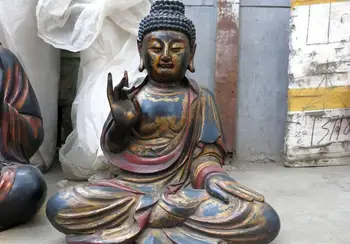 

27" China Wood carved beautiful Shakyamuni buddha Statue