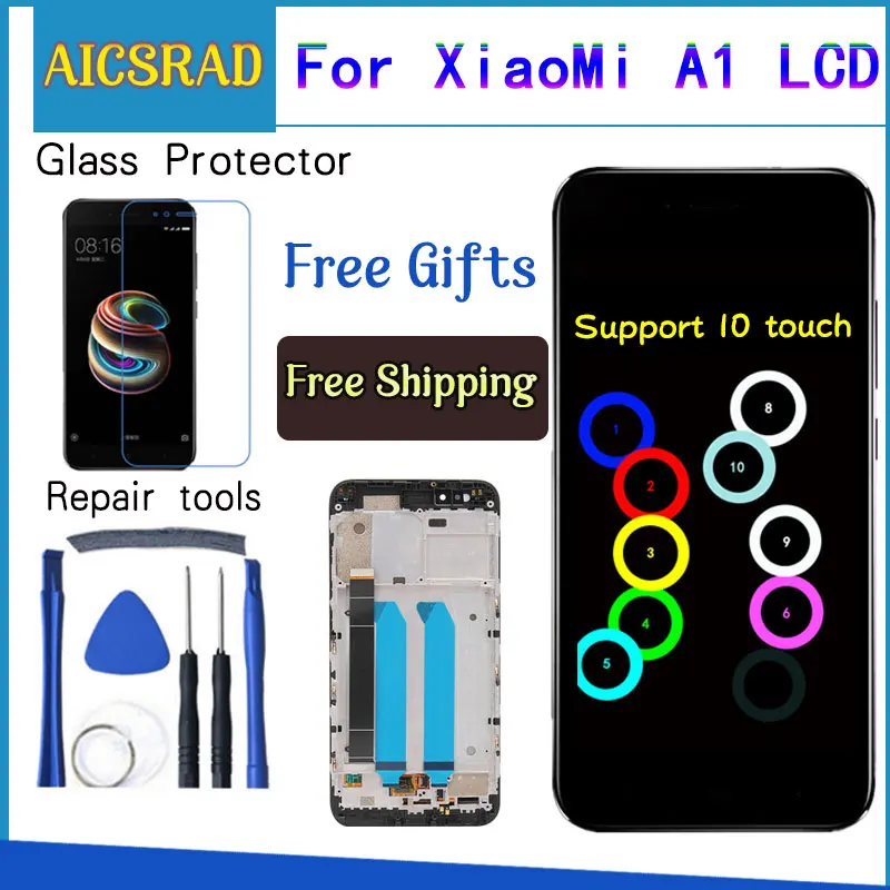 

For Xiaomi Mi A1 LCD Display + Frame 10 Touch Screen Xiaomi Mi 5X LCD Digitizer Assembly TouchScreen Panel Replacement Spare Par