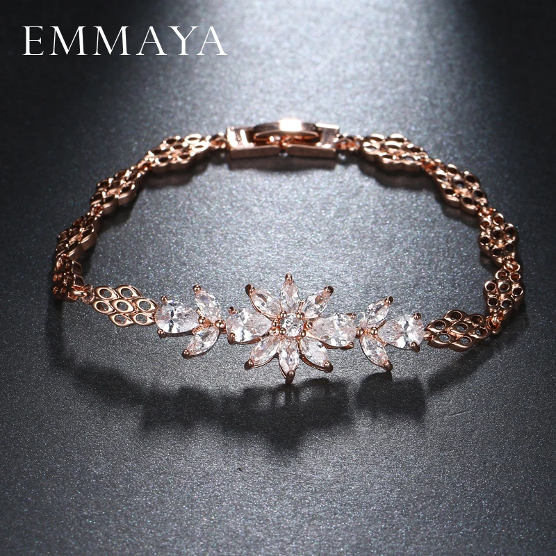 EMMAYA Модные женские розовые золотые цвета CZ камни цветок из австрийского горного хрусталя браслеты и браслеты ювелирные изделия