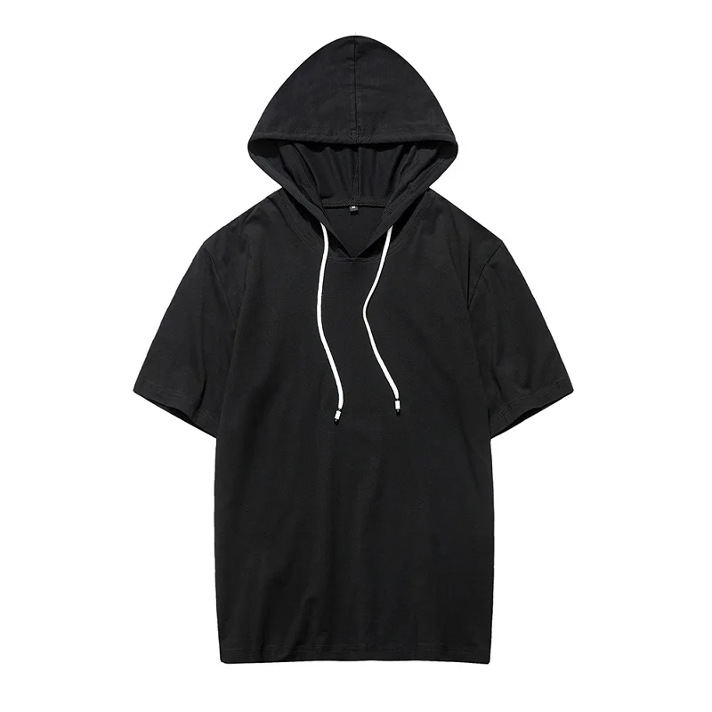 

Summer Short Sleeve Hooded Clothing Mens Tops&Tees Fashion Black Male Tops Brand Hoody Men's homme De Marque Plus US Size 2XL