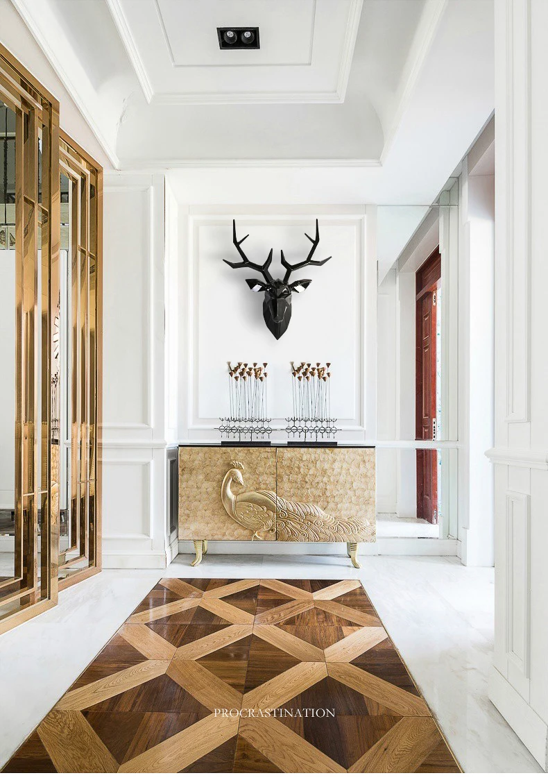 3D Big Deer Head Statue Home Decoration Accessories Wall Decor 49x60x24.5cm Elk Abstract Sculpture Living Room Statues Crafts 3