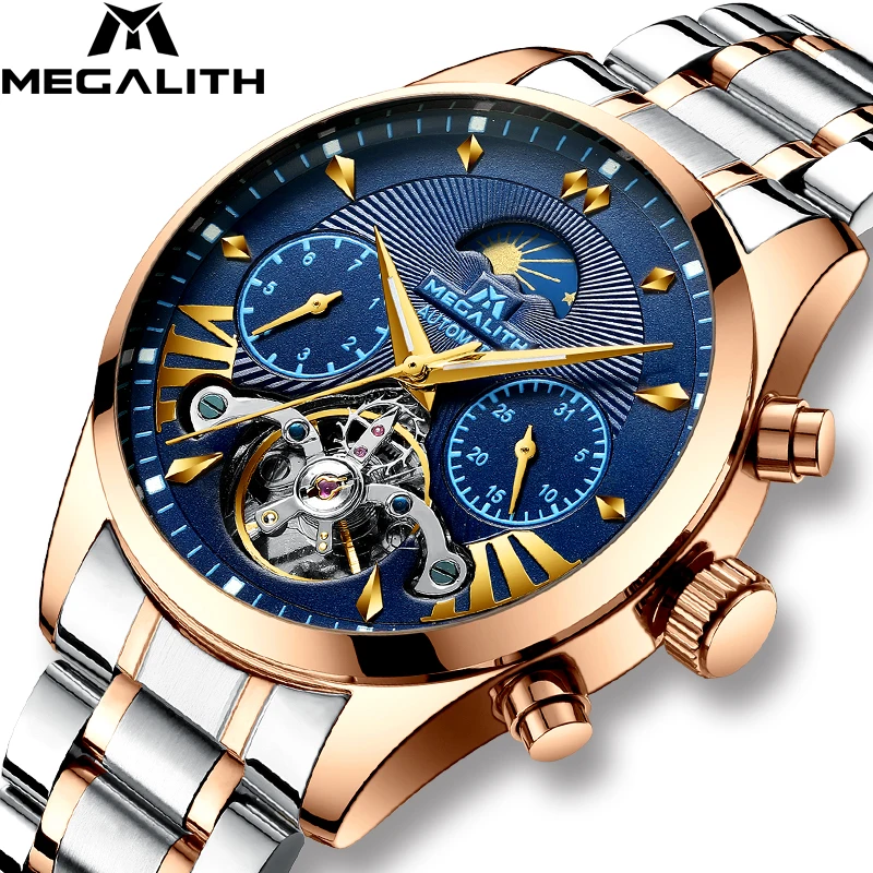 

Men Watch MEGALITH Top Brand Fashion Automatic Mechanical Watch Waterproof Sport Luminous Date Stainless Steel Watches Men Clock