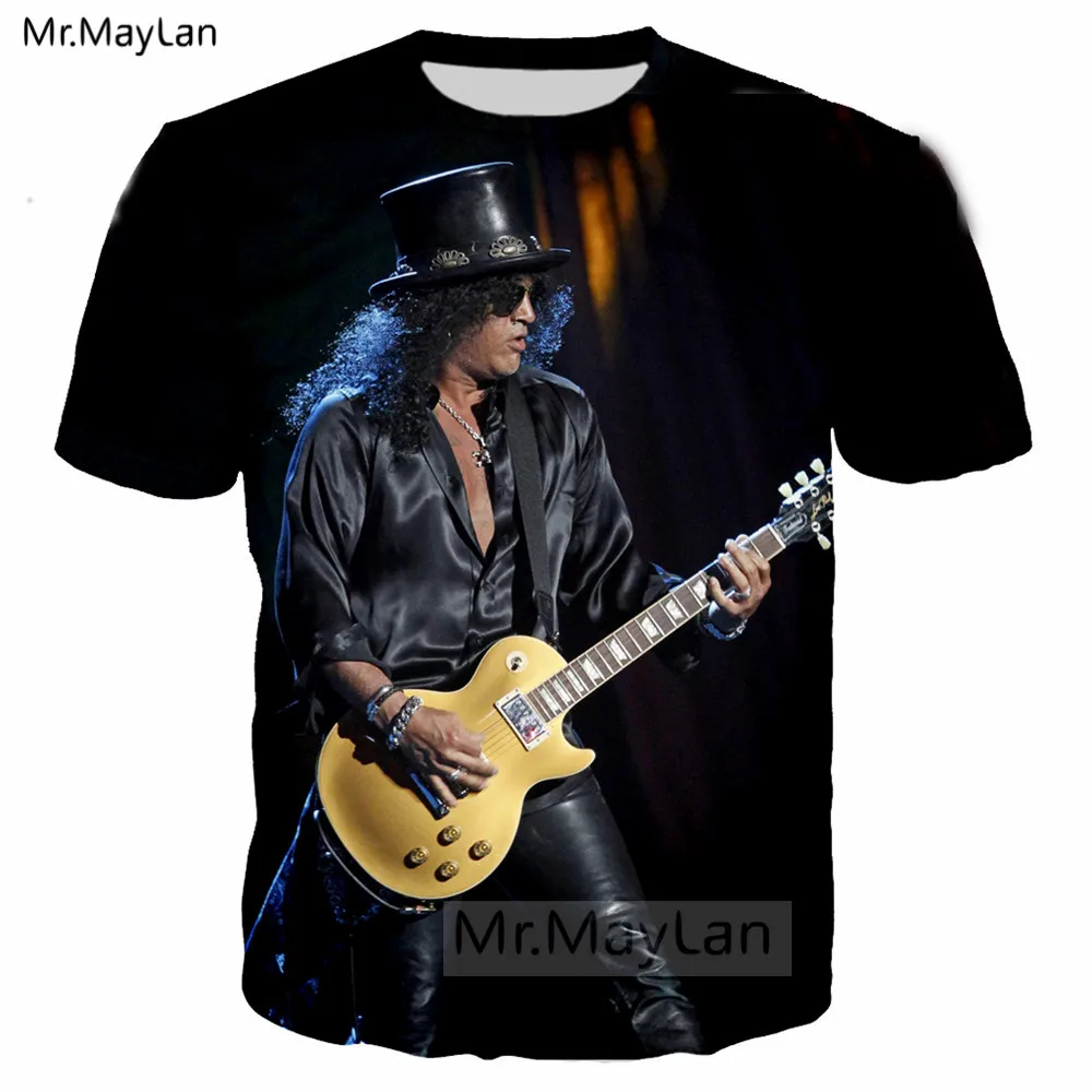 Pop Rock Slash Guitar 3D Print T shirt Men/women Hard Rock Streetwear T-shirt Guns N‘ Roses Band Hip Hop Man Tshirt Clothes 6XL