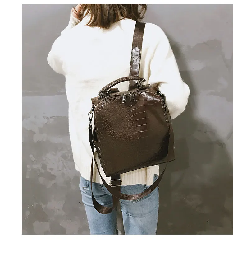 Модные женские кожаные рюкзаки, дорожный рюкзак с крокодиловым узором, сумка на плечо с заклепками, рюкзаки для девочек, школьная сумка, рюкзак