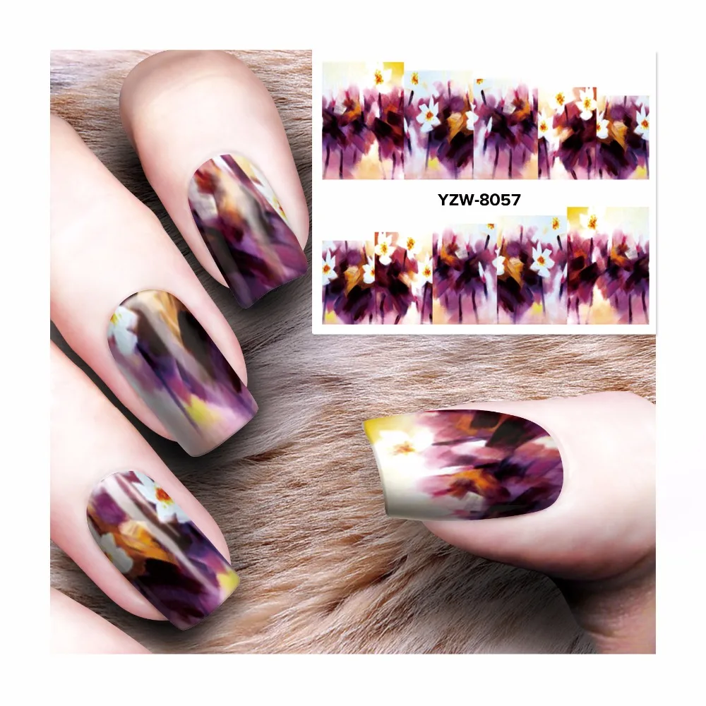 

YWK 1 Sheet Water Decal Nail Water Transfer Purple Romantic Flowers Designs Nail Sticker Stamping For Women Nail Art Stemp #8057