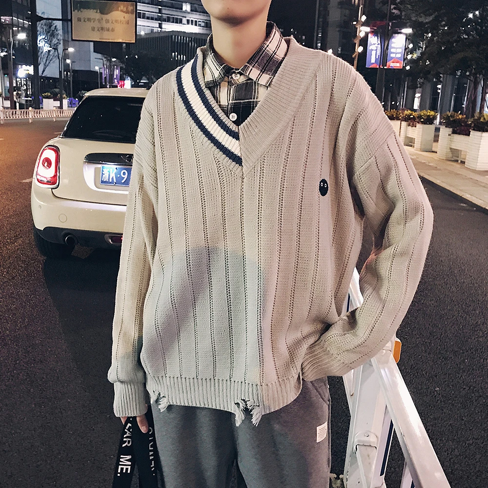2017 Winter Long V neck Sleeve Single font b Men s b font Knit High Quality
