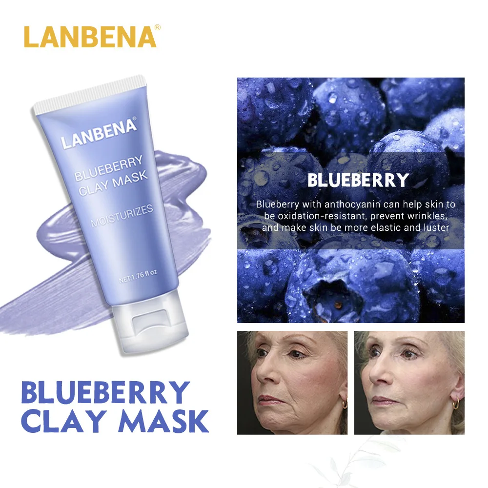 LANBENA Clay Face Mask+Bamboo Charcoal+Blueberry+Rose Deep Cleaning Remove Grease Shrinks Pores Nourishing Skin Care TSLM1