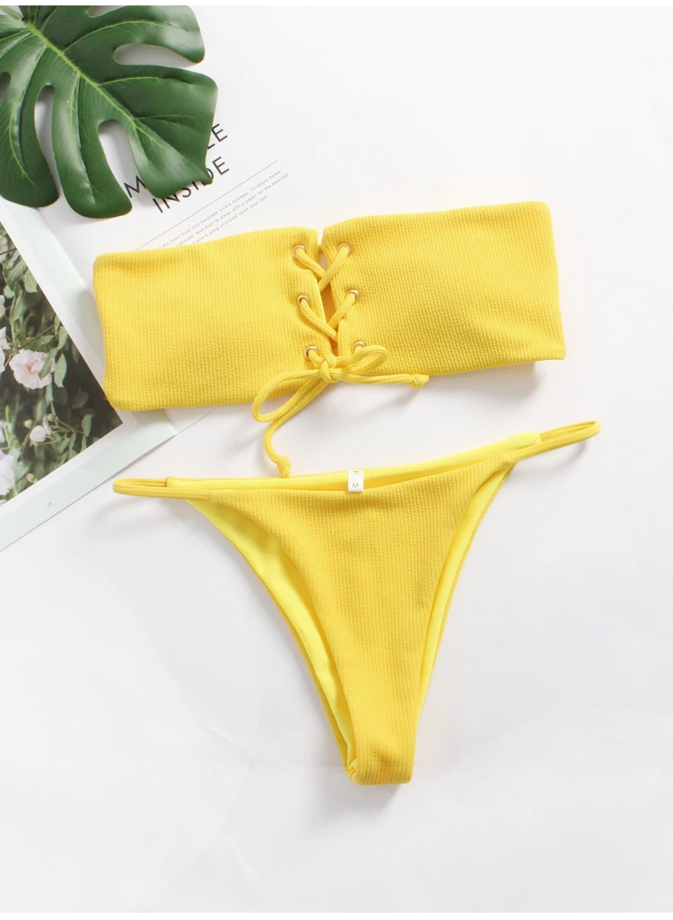 Сексуальная желтая трубка бикини купальник женский купальник сексуальный с низкой талией бандо купальный костюм бикини купальный костюм женский maillot de bain