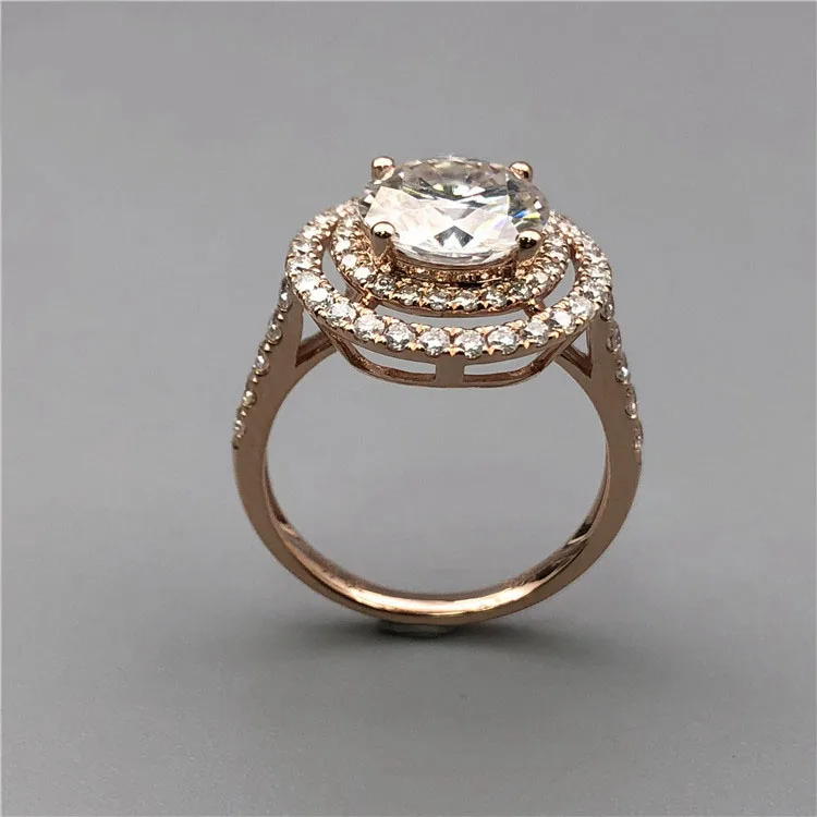 2 Carat 18K Rose Gold Moissanite Diamond Ring Luxury Two Laps Row Diamond Women Wedding Party Engagement Anniversary Ring 2 Ct