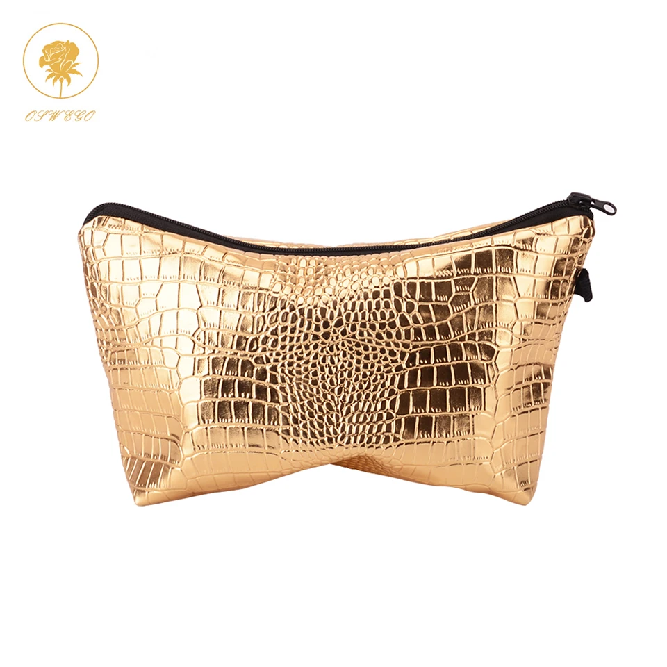 

OSWEGO Makeup Bag Cosmetic Cases Waterproof Cosmetic Bag Make Up Kit PU Case Clean Zipper Luxury Gold for Travel Women Bag