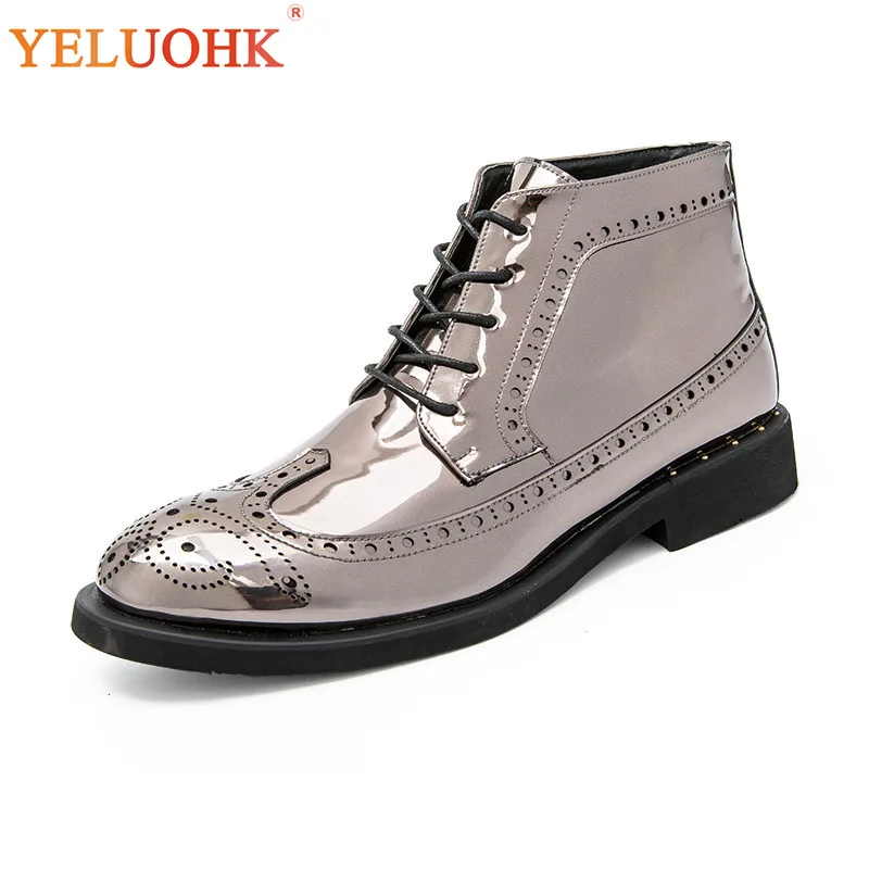 

38-46 Patent Leather Men Boots Big Size Winter Boots Men Cotton Lining Winter Shoes Men 2018 New