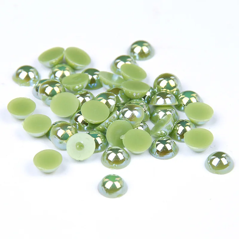 

2mm,4mm,5mm,6mm,8mm,10mm,12mm Jelly Green AB Flat back ABS round Half Pearl beads, imitation plastic half pearl beads