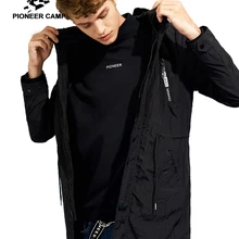 Пионерский лагерь, новинка, Черное длинное пальто для мужчин, известный бренд, тонкое, Весна, нейлоновое пальто для мужчин, AJK705297