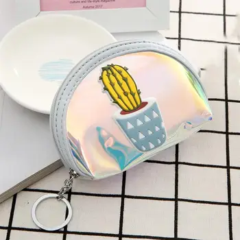 

Fashion Laser Cactus Transparent Jelly Wallet Women Coin Purse Fashion Lovely Cactus Semicircular Change Wallet Coin Pouch