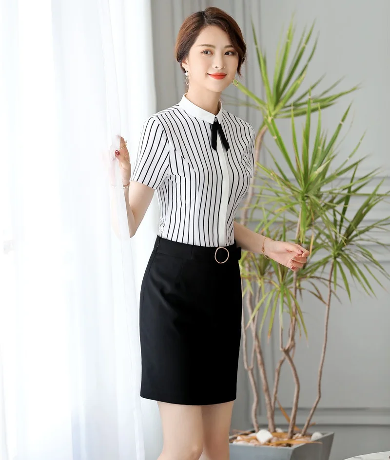 Summer Ladies Work Blouses & Shirts Women Suits 2 Piece Skirt and Top