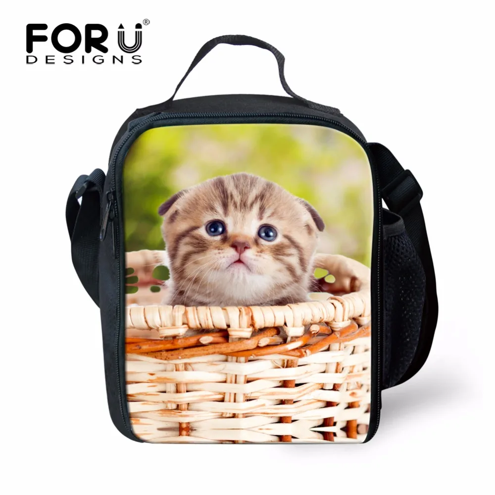 FORUDESIGNS Cute Cat Insualted Lunch Picnic Bag For Kids Funny Students