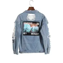 Корейская Ретро джинсовая куртка с эффектом поношенности, вышитая надписями, свободная джинсовая куртка