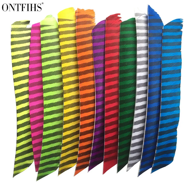 

ONTFIHS Right WING - Archery Fletches Striped One Side Full length Real Turkey Feather Arrow Feather Fletchings - 50PCS