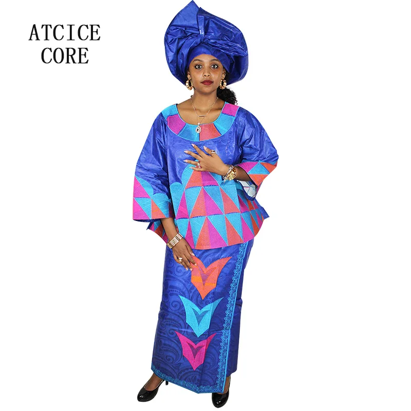

DP07 AFRICAN BAZIN RICHE EMBROIDERY DESIGN DRESS SHORT RAPPER WITH SCARF