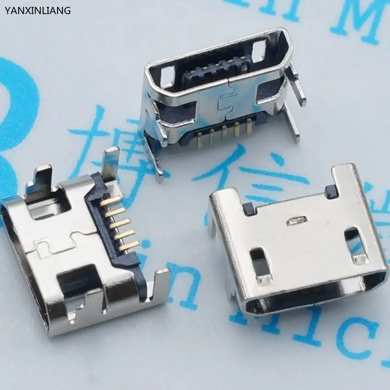 

100pcs Micro USB connector 5pin seat Jack Micro usb Four legs 5P Inserting plate seat Mini usb connector