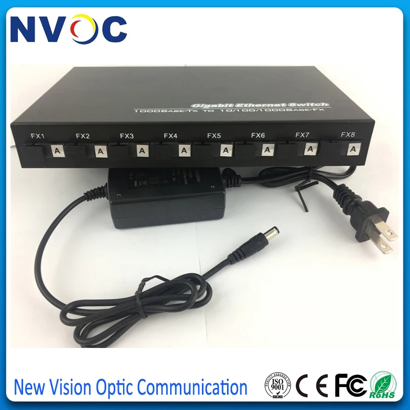 8 волоконных 100 Мбит/с(одиночный режим, дуплекс, 8А сторона 20 км SC порт)+ 2 порта 1000RJ45, евро мощность, неуправляемый Ethernet волоконно-оптический коммутатор