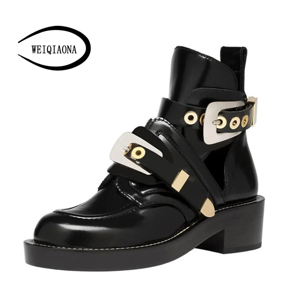 

WEIQIAONA 2019 New Spring Fashion Big Size 34-43 Brand Design Women Shoes Round Toe Buckle Strap High Heels Short Boot Ladies