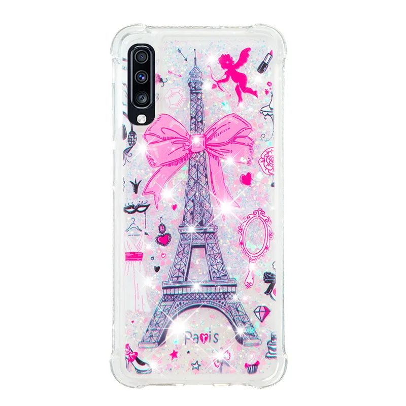 Fitted Case for Coque Samsung A70 A40 A10 Silicon Glitter Cute Cartoon Patterned Animal Transparent Phone Cover for Galaxy A50 - Цвет: Золотой