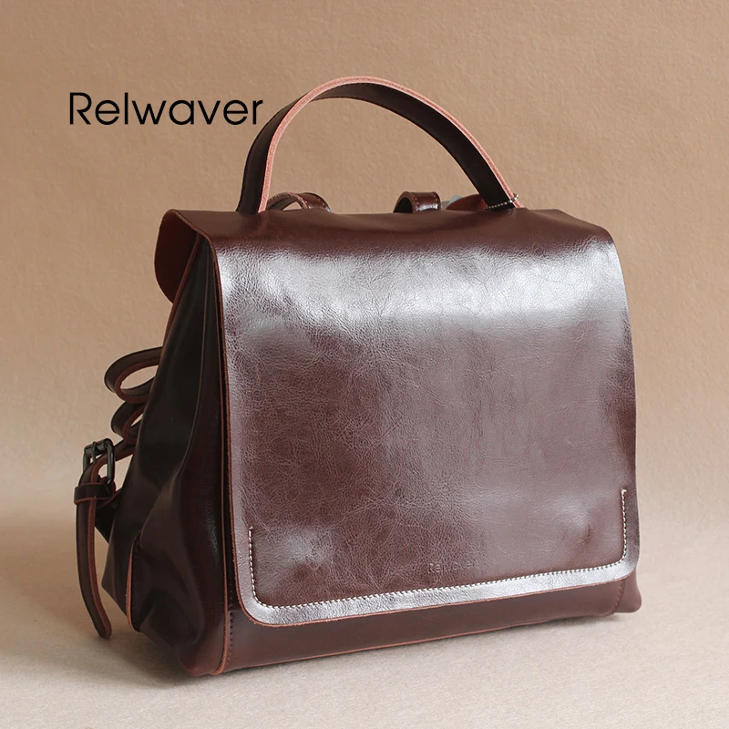 Mode Leder Taschen Weibliche Frauen Tasche Preppy Soft Rindsleder Schule Kaffee Rucksack Stil Vintage Relwaver w86qUw