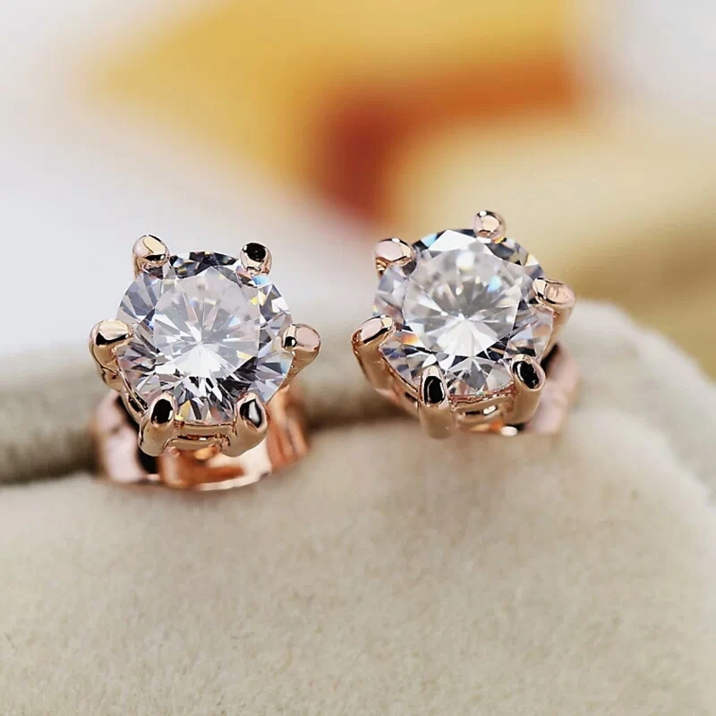 6mm Clear Stud Earrings Brilliant Round Cut CZ Zircon Stainless Steel Stud Earrings For Woman