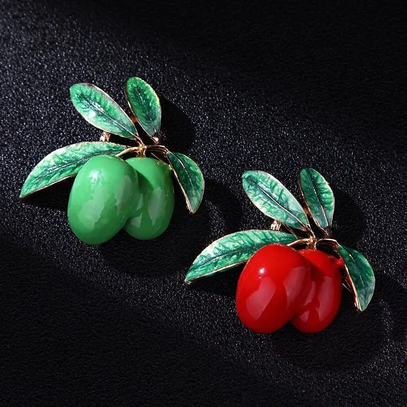 

2019 New Fashion Women Girls Red Green Fruit Olive Shape Brooch Enamel Plant Olive Brooch Pin Buckle Jewelry Accessories Gifts