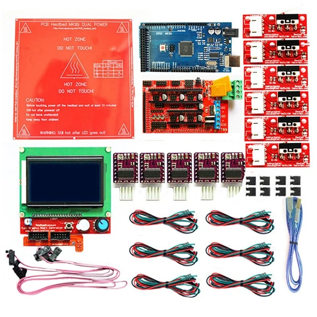 1,4 комплект с+ heatкровать Mk2B+ 12864 ЖК-контроллер+ Drv8825+ механический переключатель+ кабели для 3d принтера