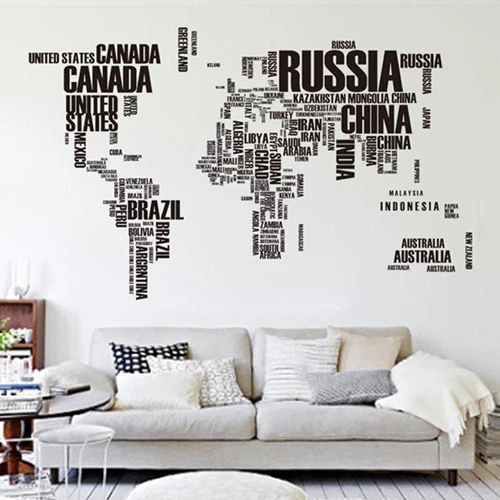 Baratos 1 Unidades 45*75 pulgadas de gran tamaño extraíble PVC mapa del mundo pegatinas de pared vinilo calcomanía arte Mural decoración del hogar papel tapiz mapa del mundo