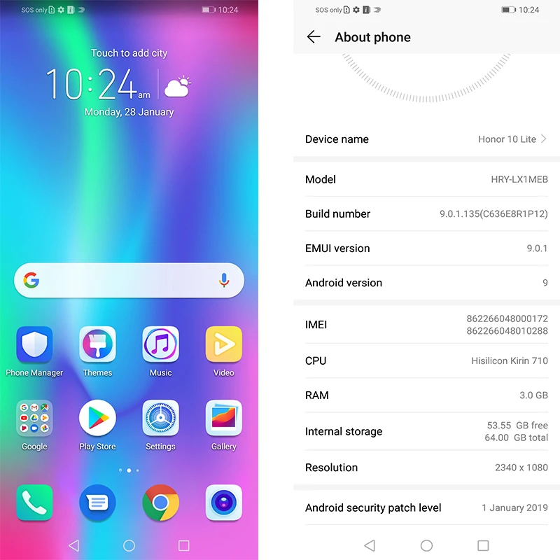 Оригинал Huawe honor 10 Lite honor 10 смартфон 6,21 дюймов 2340*1080 Восьмиядерный мобильный телефон 3 камеры отпечатков пальцев мобильный телефон