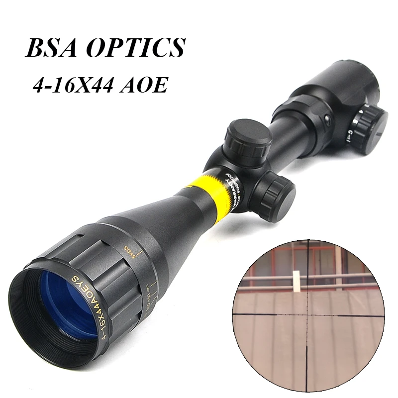 BSA OPTICS 4-16x44 AOE Adjustable Tactical Optic Sight Green Red Illuminated Riflescope Hunting Scopes for Sniper Rifle