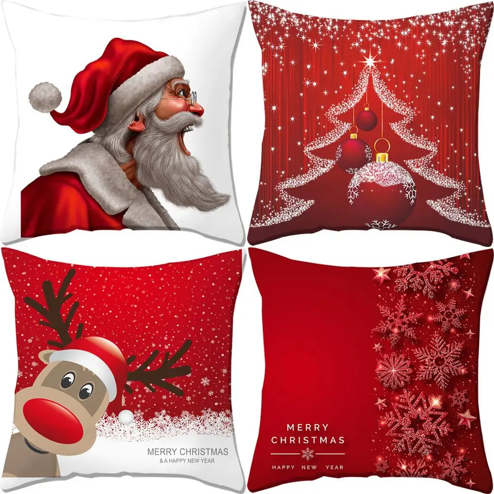 

ZEIMON Merry Christmas Throw Pillow Covers Santa Claus Elk Printing Polyester Cartoon Cushion Cover For Home Living Decoration