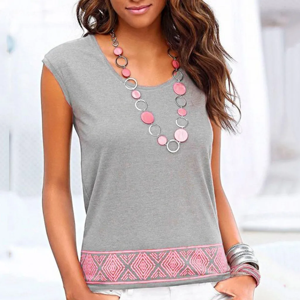 

Womens Casual O Neck Shirt Tops Fashion Sleeveless Printed Slim Fit Tee Shirt Tops Holiday Streetwear Lady Vest Roupas Feminina