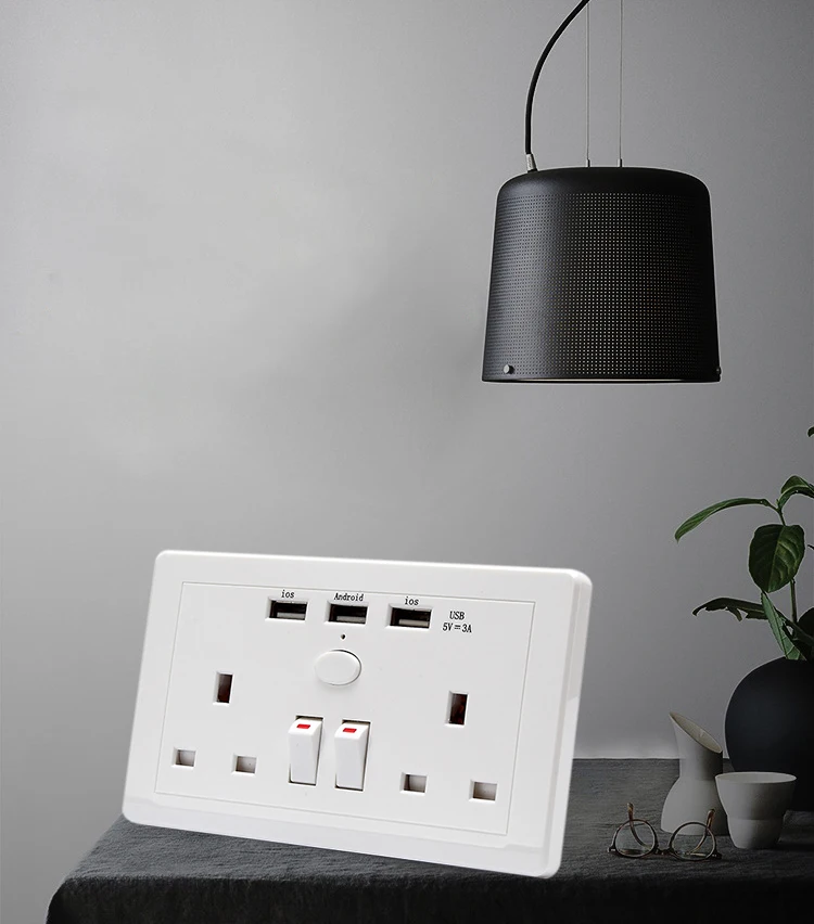 Multi functional Electric Wall штепсельная розетка питания с 3 USB зарядным портом AC 110 ~ 250 V UK
