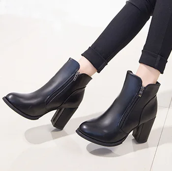 

Pop Sale Nice Spring Autumn Women Boots Round Toe Leather Woman Shoes With Double Zipper High Heels Women Pumps Botas Femininas