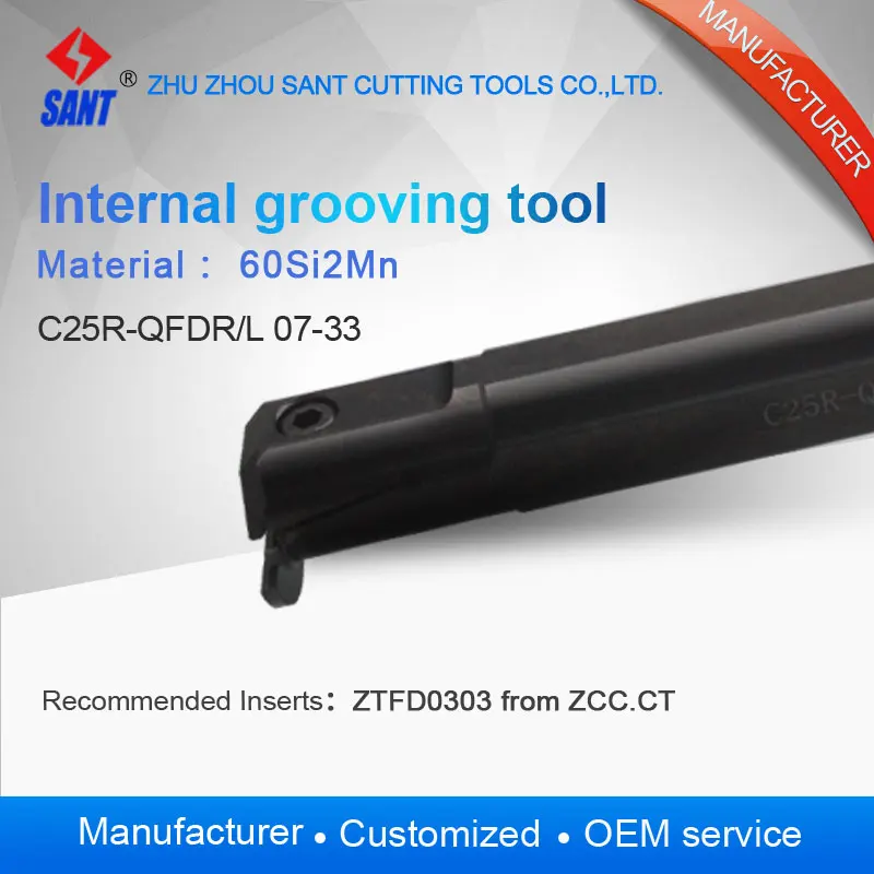 

Zhuzhou SANT Internal grooving and turning tool holder C25R-QFDL07-33/C25R-QFDR07-33 with Zhuzhou insert ZTFD0303-MG