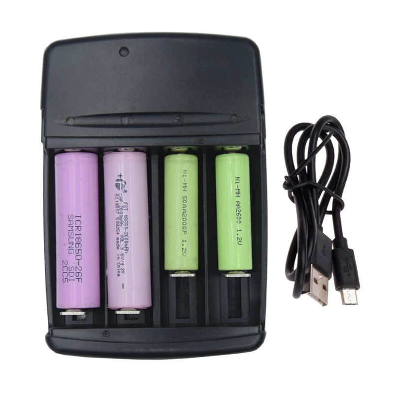 

4 Slot smart USB battery charger for 3.7V Li-ion 32650 26650 22650 18650 18350 14500 10440 1.2V NIMH NICD C SC A AA AAA charger